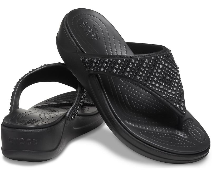 Sandals | Women Crocs Crocs Monterey Shimmer Wedge Flip Black