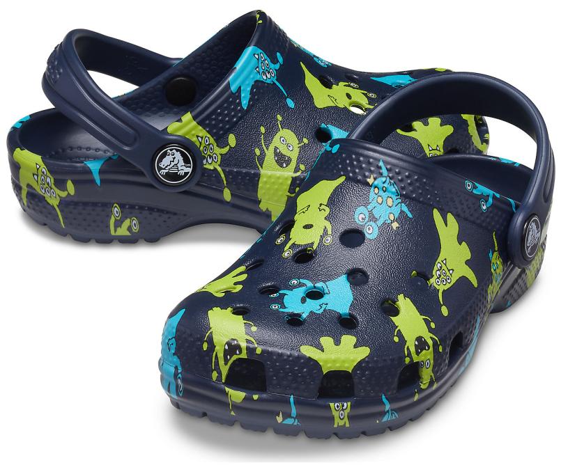 Clogs | Girls/Boys Crocs Kids&#039; Classic Monster Print Clog Navy