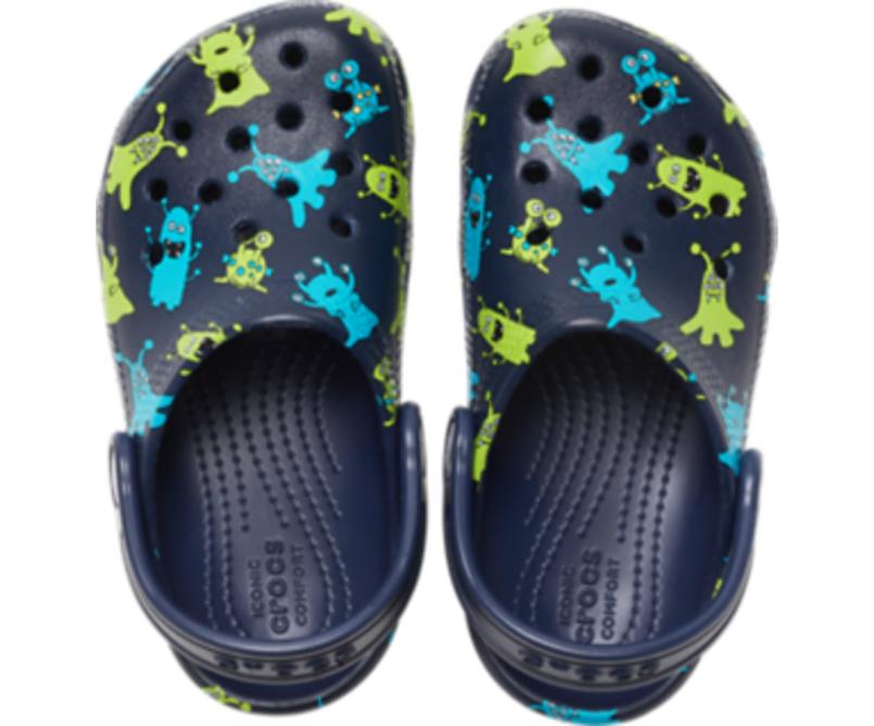 Clogs | Girls/Boys Crocs Kids&#039; Classic Monster Print Clog Navy