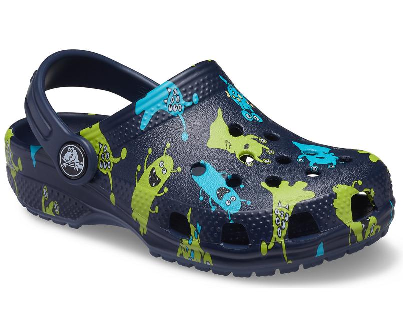 Clogs | Girls/Boys Crocs Kids&#039; Classic Monster Print Clog Navy
