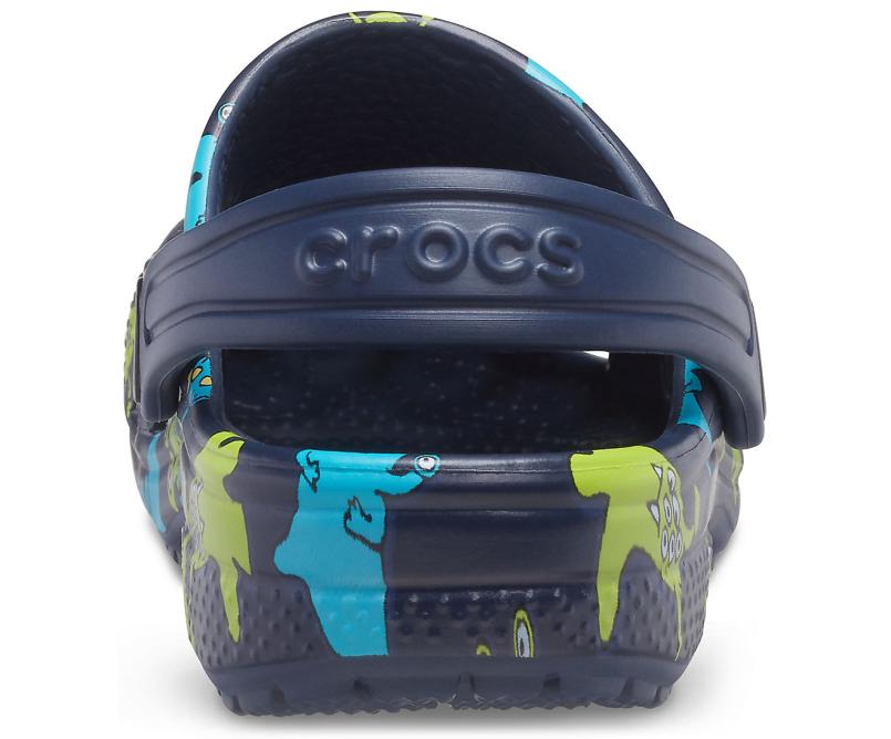 Clogs | Girls/Boys Crocs Kids&#039; Classic Monster Print Clog Navy