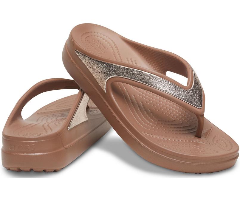 Flip-Flops | Women Crocs Crocs Sloane Shine Wedge Flip Bronze