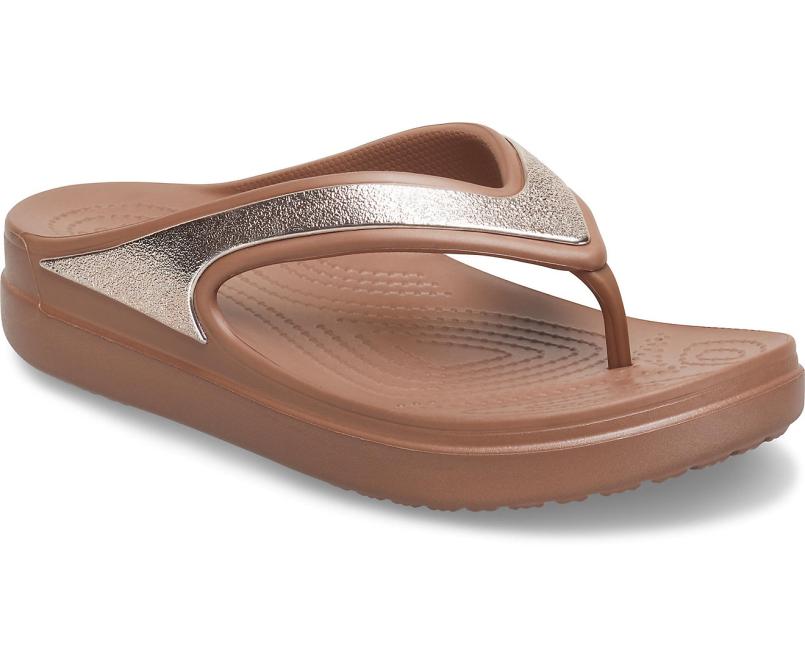 Flip-Flops | Women Crocs Crocs Sloane Shine Wedge Flip Bronze