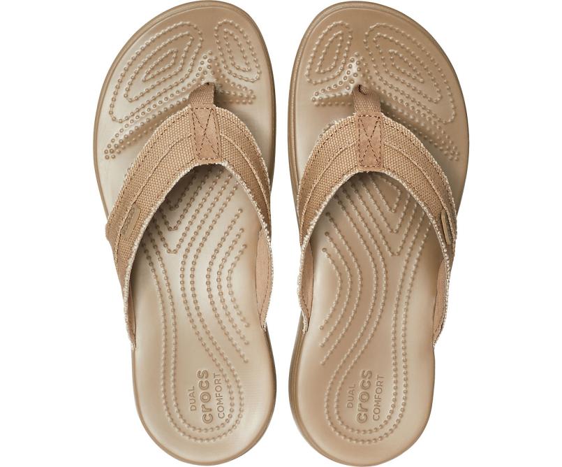 Sandals | Men Crocs Santa Cruz Canvas Flip Khaki / Walnut
