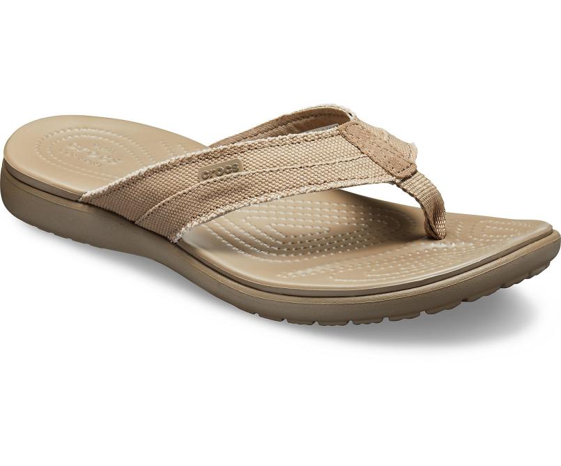 Sandals | Men Crocs Santa Cruz Canvas Flip Khaki / Walnut