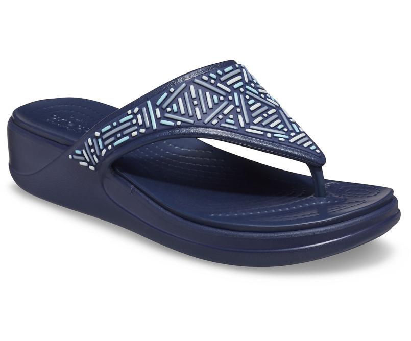 Sandals | Women Crocs Crocs Monterey Beaded Wedge Flip Navy