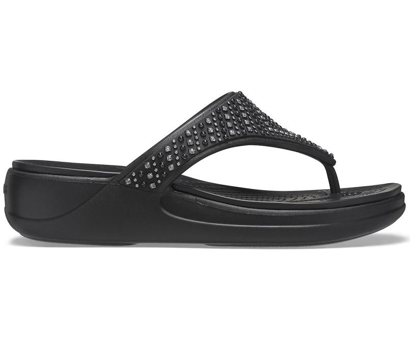 Sandals | Women Crocs Crocs Monterey Shimmer Wedge Flip Black