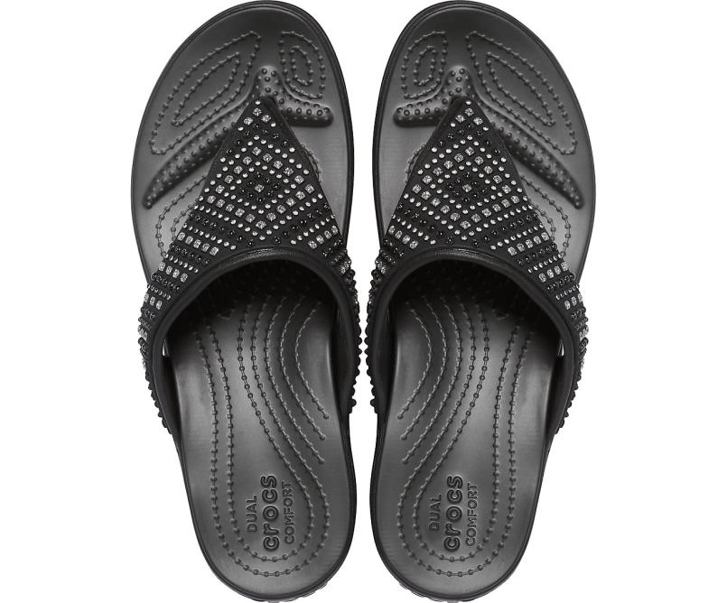 Sandals | Women Crocs Crocs Monterey Shimmer Wedge Flip Black