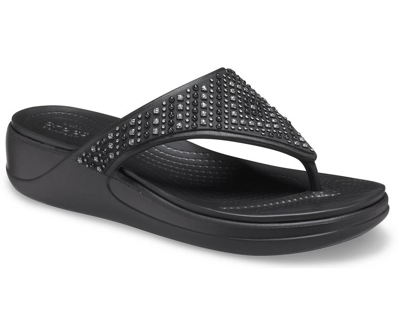 Sandals | Women Crocs Crocs Monterey Shimmer Wedge Flip Black
