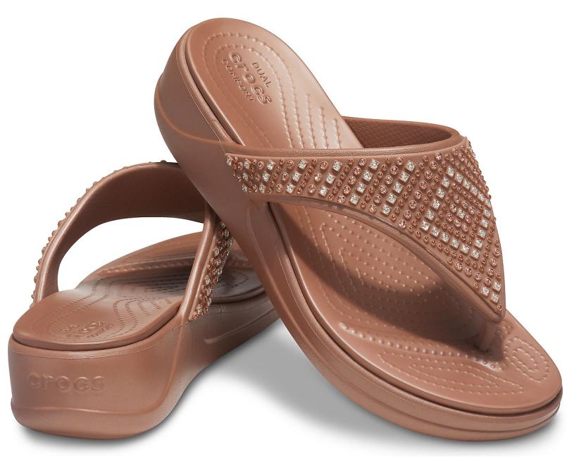 Sandals | Women Crocs Crocs Monterey Shimmer Wedge Flip Bronze