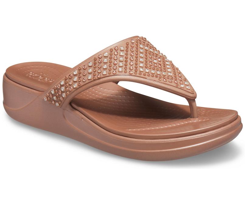 Sandals | Women Crocs Crocs Monterey Shimmer Wedge Flip Bronze