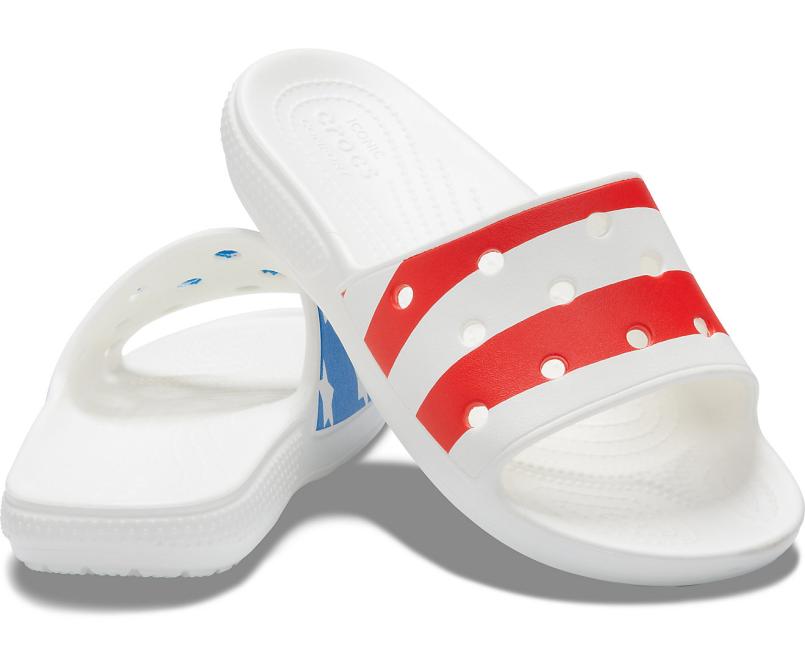 Slides | Women/Men Crocs Classic Crocs American Flag Slide White / Multi