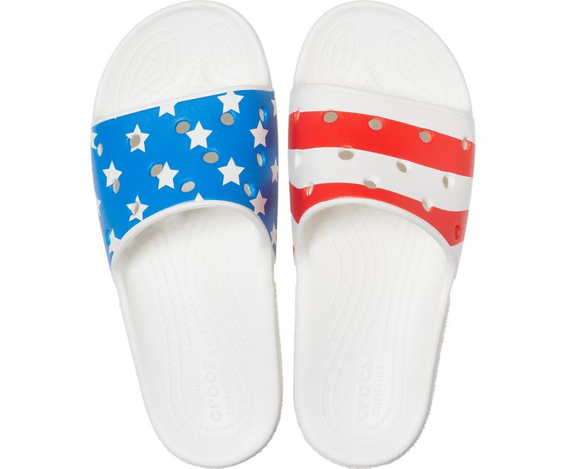 Slides | Women/Men Crocs Classic Crocs American Flag Slide White / Multi
