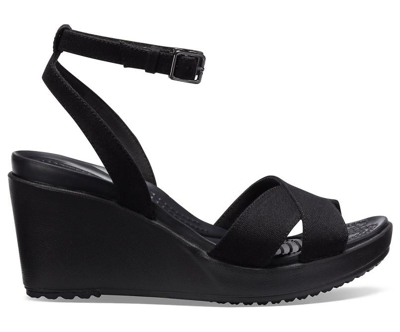 Wedges | Women Crocs Leigh II Cross-Strap Ankle Wedge Black / Black