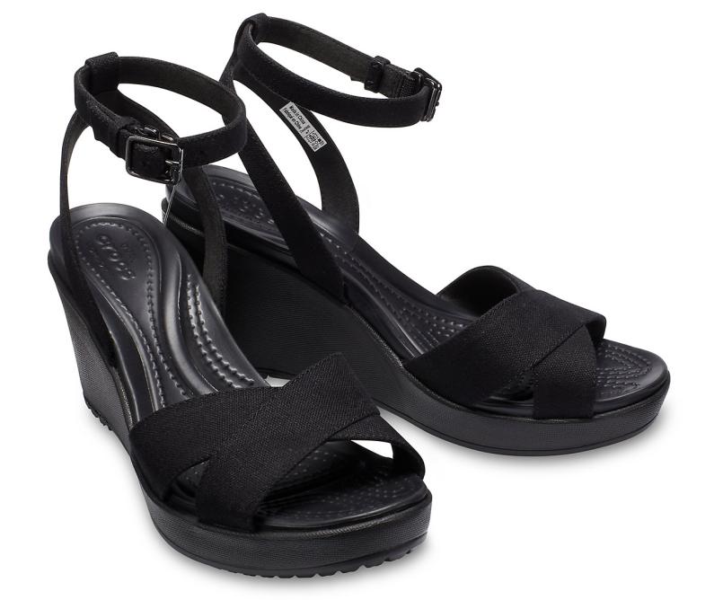 Wedges | Women Crocs Leigh II Cross-Strap Ankle Wedge Black / Black