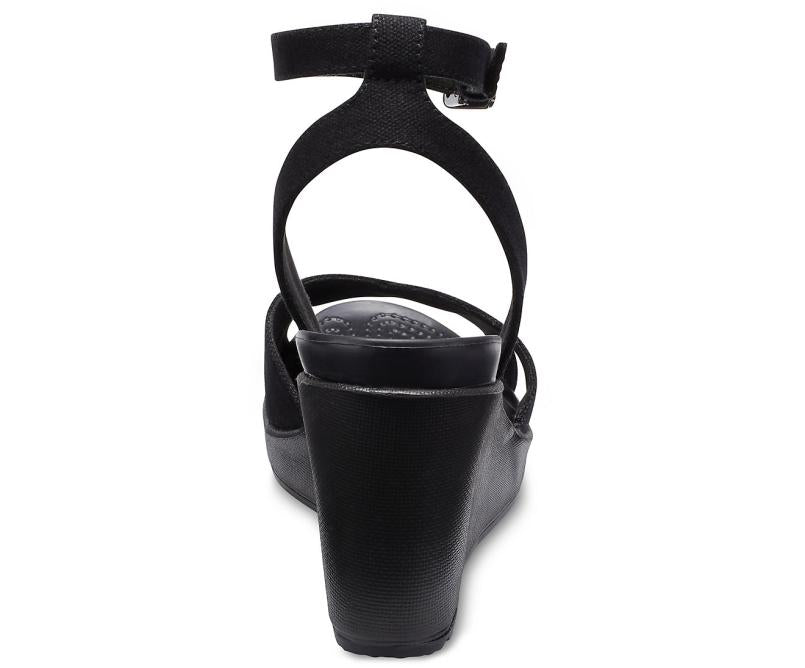 Wedges | Women Crocs Leigh II Cross-Strap Ankle Wedge Black / Black