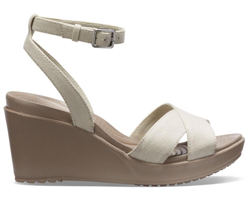 Wedges | Women Crocs Leigh II Cross-Strap Ankle Wedge Oat / Mushroom