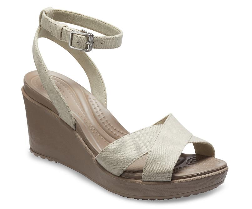 Wedges | Women Crocs Leigh II Cross-Strap Ankle Wedge Oat / Mushroom