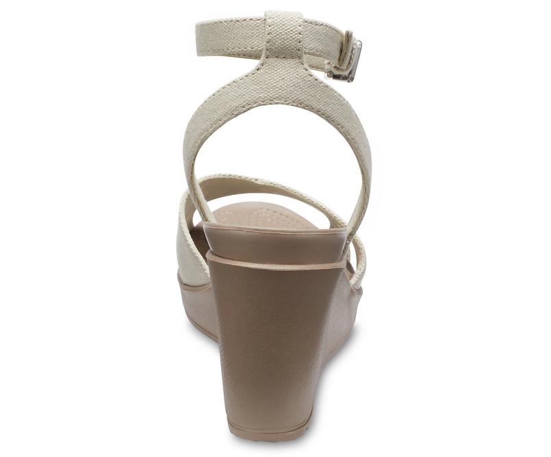 Wedges | Women Crocs Leigh II Cross-Strap Ankle Wedge Oat / Mushroom